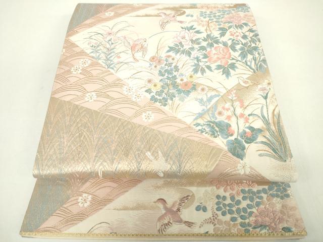 平和屋着物◎六通柄袋帯　唐織　花鳥文　金糸　正絹　逸品　DABC7850ya