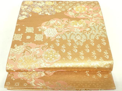 平和屋着物◎六通柄袋帯　吉祥花文　金糸　正絹　逸品　DABC7851ya