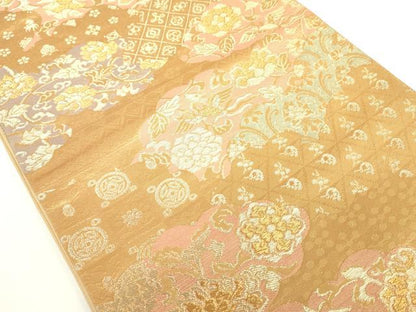 平和屋着物◎六通柄袋帯　吉祥花文　金糸　正絹　逸品　DABC7851ya
