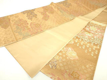 平和屋着物◎六通柄袋帯　吉祥花文　金糸　正絹　逸品　DABC7851ya