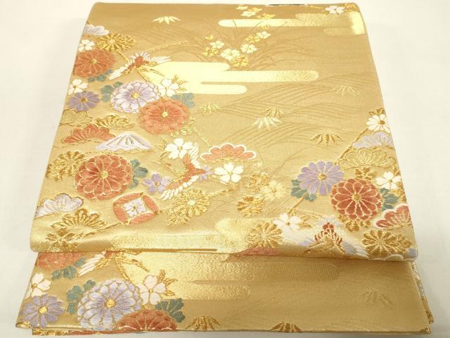 平和屋着物◎六通柄袋帯　唐織　飛鶴花文　金糸　正絹　逸品　DABC7855ya