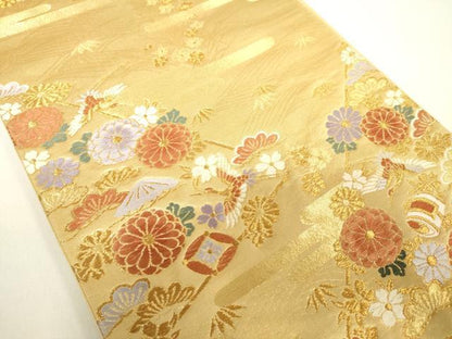 平和屋着物◎六通柄袋帯　唐織　飛鶴花文　金糸　正絹　逸品　DABC7855ya