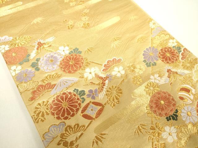 平和屋着物◎六通柄袋帯　唐織　飛鶴花文　金糸　正絹　逸品　DABC7855ya