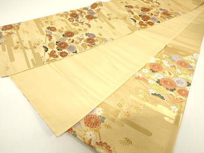 平和屋着物◎六通柄袋帯　唐織　飛鶴花文　金糸　正絹　逸品　DABC7855ya