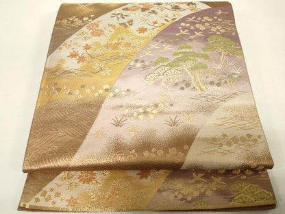 平和屋着物◎六通柄袋帯　吉祥花文　金糸　正絹　逸品　DABC7856ya