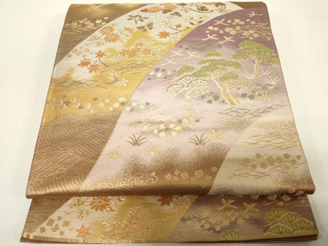 平和屋着物◎六通柄袋帯　吉祥花文　金糸　正絹　逸品　DABC7856ya