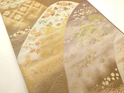 平和屋着物◎六通柄袋帯　吉祥花文　金糸　正絹　逸品　DABC7856ya