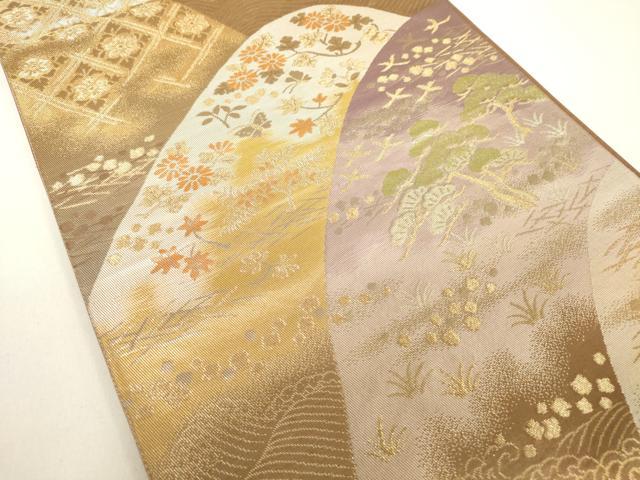 平和屋着物◎六通柄袋帯　吉祥花文　金糸　正絹　逸品　DABC7856ya