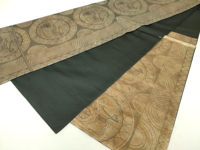 平和屋着物◎六通柄袋帯　狩猟文　正絹　逸品　DABC7860ya