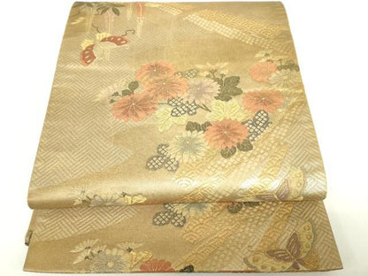 平和屋着物◎六通柄袋帯 花蝶文 金銀糸 金彩 高島屋扱い 正絹 逸品 DABC7877ya