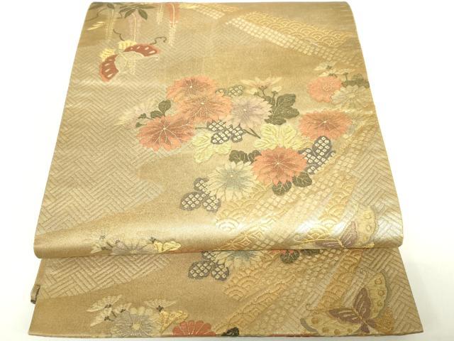 平和屋着物◎六通柄袋帯 花蝶文 金銀糸 金彩 高島屋扱い 正絹 逸品 DABC7877ya
