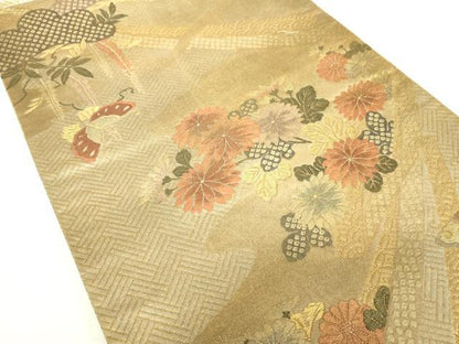 平和屋着物◎六通柄袋帯 花蝶文 金銀糸 金彩 高島屋扱い 正絹 逸品 DABC7877ya
