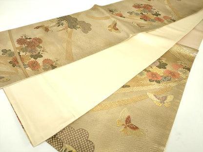 平和屋着物◎六通柄袋帯 花蝶文 金銀糸 金彩 高島屋扱い 正絹 逸品 DABC7877ya