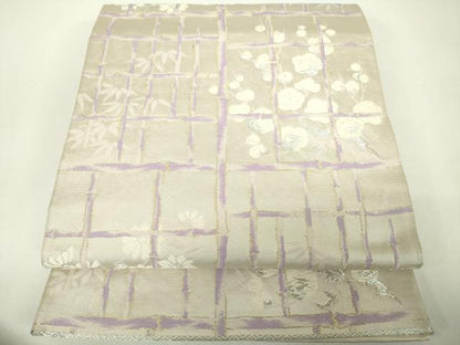 平和屋着物◎六通柄袋帯 唐織 格子花文 金銀糸 正絹 逸品 DABC7878ya