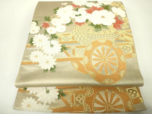 平和屋着物◎六通柄袋帯 唐織 花車文 金銀糸 正絹 逸品 DABC7879ya