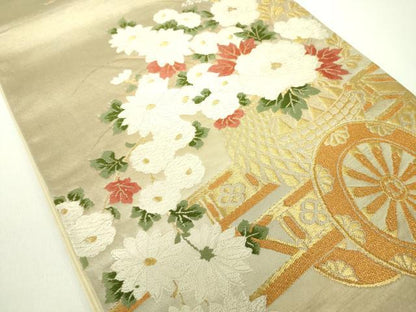 平和屋着物◎六通柄袋帯 唐織 花車文 金銀糸 正絹 逸品 DABC7879ya