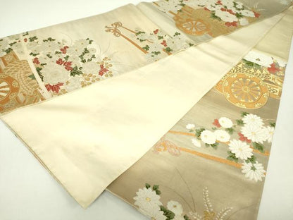 平和屋着物◎六通柄袋帯 唐織 花車文 金銀糸 正絹 逸品 DABC7879ya