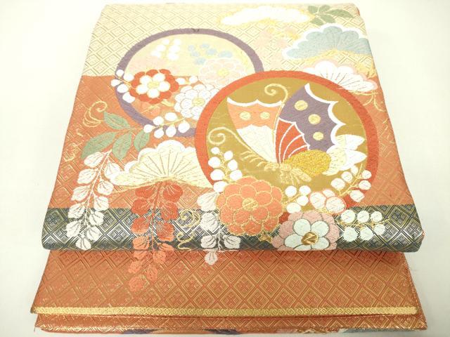 平和屋着物◎佐賀錦 六通柄袋帯 花蝶文 金銀糸 正絹 逸品 DABC7882ya