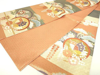 平和屋着物◎佐賀錦 六通柄袋帯 花蝶文 金銀糸 正絹 逸品 DABC7882ya