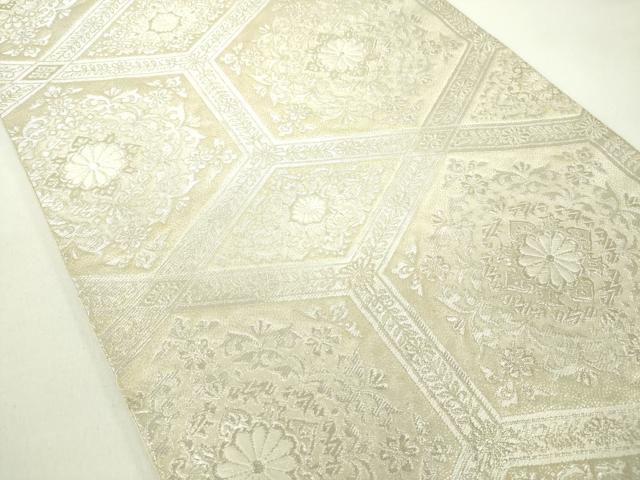 平和屋着物◎六通柄袋帯 唐織 亀甲花文 銀糸 正絹 逸品 DABC7886ya
