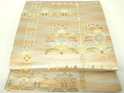 平和屋着物◎六通柄袋帯 更紗花文 金銀糸 正絹 逸品 DABC7888ya