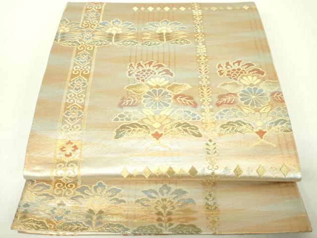 平和屋着物◎六通柄袋帯 更紗花文 金銀糸 正絹 逸品 DABC7888ya