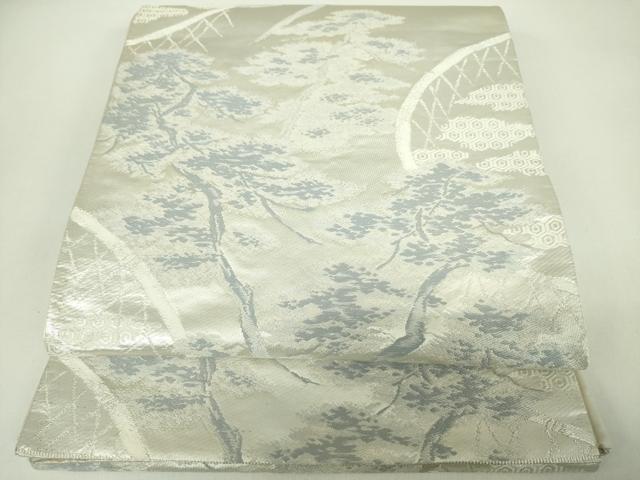平和屋着物◎六通柄袋帯 唐織 樹林文 銀糸 正絹 逸品 DABC7889ya