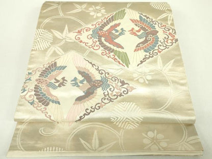 平和屋着物◎六通柄袋帯 織文錦 鳳凰花文 金糸 正絹 逸品 DABC7892ya
