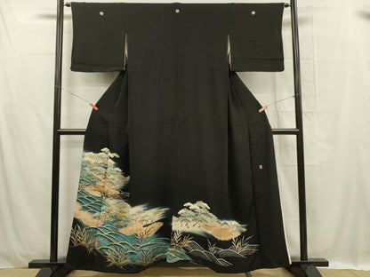 平和屋着物■豪華黒留袖 作家物 駒刺繍 流水枝松文 金彩 正絹 逸品 DABC7915ya