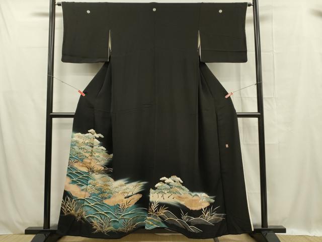 平和屋着物■豪華黒留袖 作家物 駒刺繍 流水枝松文 金彩 正絹 逸品 DABC7915ya