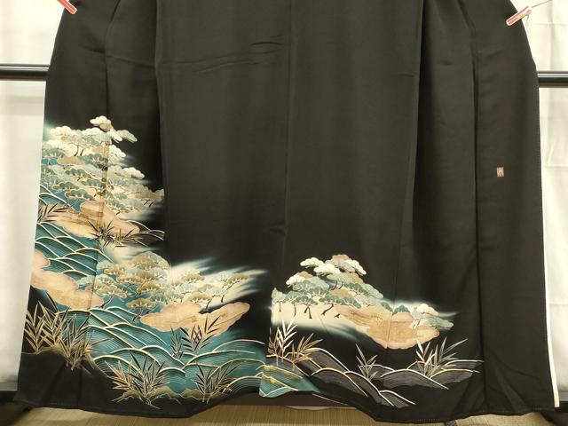 平和屋着物■豪華黒留袖 作家物 駒刺繍 流水枝松文 金彩 正絹 逸品 DABC7915ya