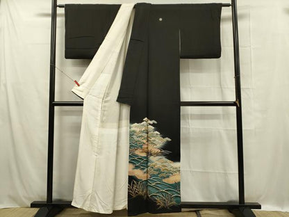 平和屋着物■豪華黒留袖 作家物 駒刺繍 流水枝松文 金彩 正絹 逸品 DABC7915ya