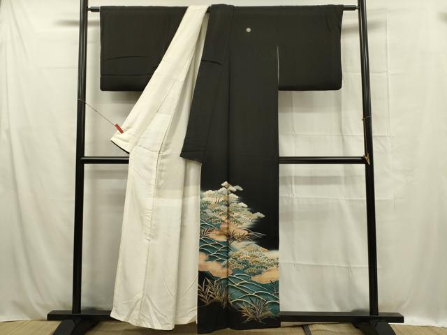 平和屋着物■豪華黒留袖 作家物 駒刺繍 流水枝松文 金彩 正絹 逸品 DABC7915ya