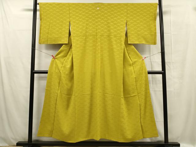 平和屋着物■上質な色無地 毘沙門亀甲 緑黄色 正絹 逸品 DABC7918ya