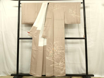 平和屋着物■上質な小紋 刺繍 草花文 金彩 正絹 逸品 DABC7919ya