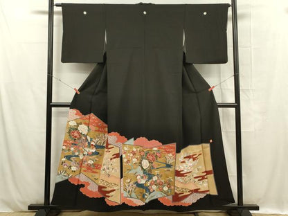 平和屋着物■豪華黒留袖 作家物 刺繍 鴛鴦花文 金彩 正絹 逸品 DABC7920ya