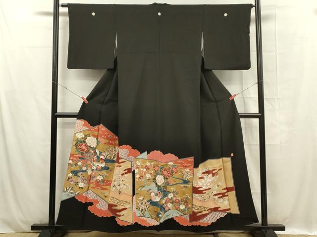 平和屋着物■豪華黒留袖 作家物 刺繍 鴛鴦花文 金彩 正絹 逸品 DABC7920ya