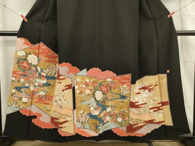 平和屋着物■豪華黒留袖 作家物 刺繍 鴛鴦花文 金彩 正絹 逸品 DABC7920ya