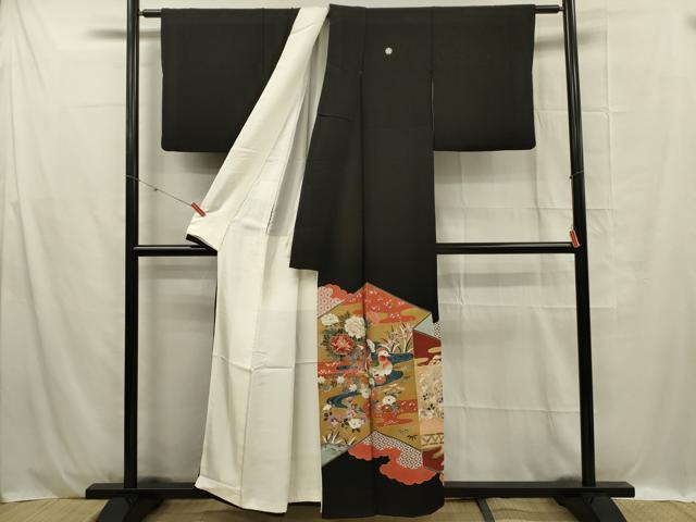 平和屋着物■豪華黒留袖 作家物 刺繍 鴛鴦花文 金彩 正絹 逸品 DABC7920ya