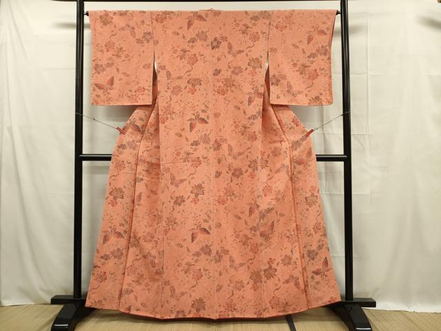 平和屋着物■上質な小紋 花蝶文 鬼しぼ縮緬 正絹 逸品 未使用 DABC7921ya