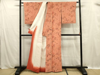 平和屋着物■上質な小紋 花蝶文 鬼しぼ縮緬 正絹 逸品 未使用 DABC7921ya