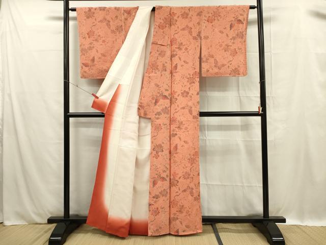平和屋着物■上質な小紋 花蝶文 鬼しぼ縮緬 正絹 逸品 未使用 DABC7921ya