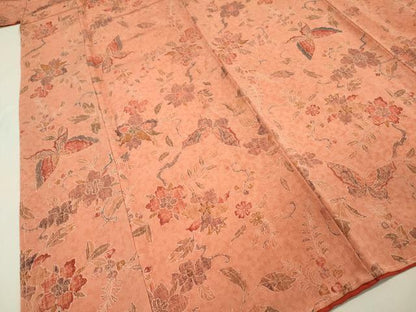平和屋着物■上質な小紋 花蝶文 鬼しぼ縮緬 正絹 逸品 未使用 DABC7921ya