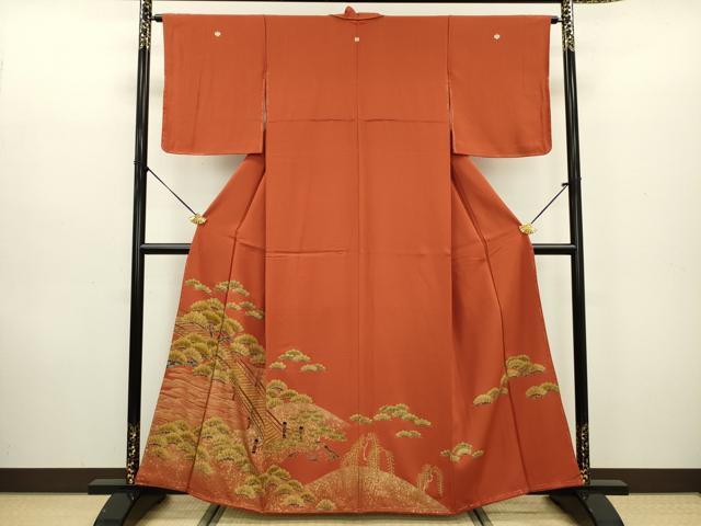 平和屋着物■豪華色留袖 渡橋風景文 金彩 正絹 逸品 未使用 DABC7941ya