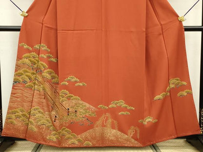 平和屋着物■豪華色留袖 渡橋風景文 金彩 正絹 逸品 未使用 DABC7941ya
