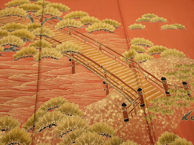 平和屋着物■豪華色留袖 渡橋風景文 金彩 正絹 逸品 未使用 DABC7941ya