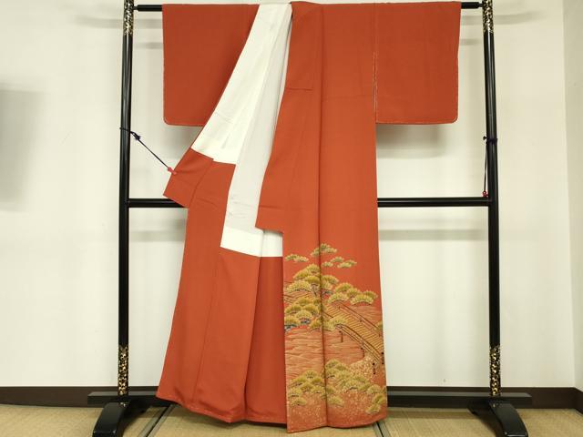 平和屋着物■豪華色留袖 渡橋風景文 金彩 正絹 逸品 未使用 DABC7941ya