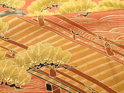 平和屋着物■豪華色留袖 渡橋風景文 金彩 正絹 逸品 未使用 DABC7941ya