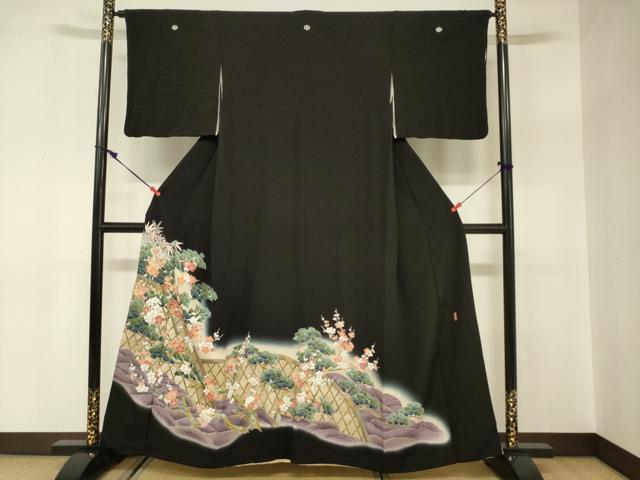 平和屋着物■豪華黒留袖 駒刺繍 梅 松 金彩 正絹 逸品 DABC7953ya