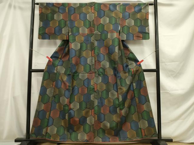 平和屋着物■上質な紬 亀甲文 正絹 逸品 未使用 DABC7964ya